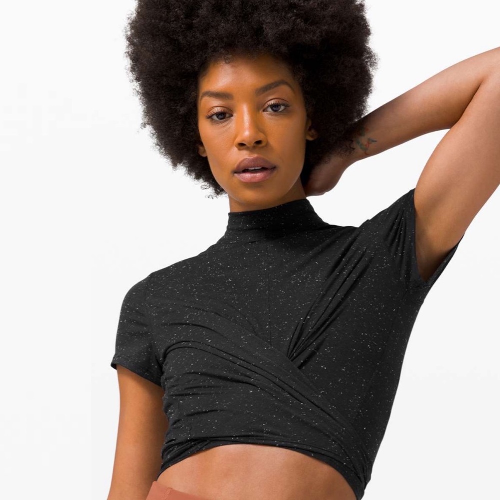 Lululemon Time to Restore Mock Neck Short Sleeve in Black and White